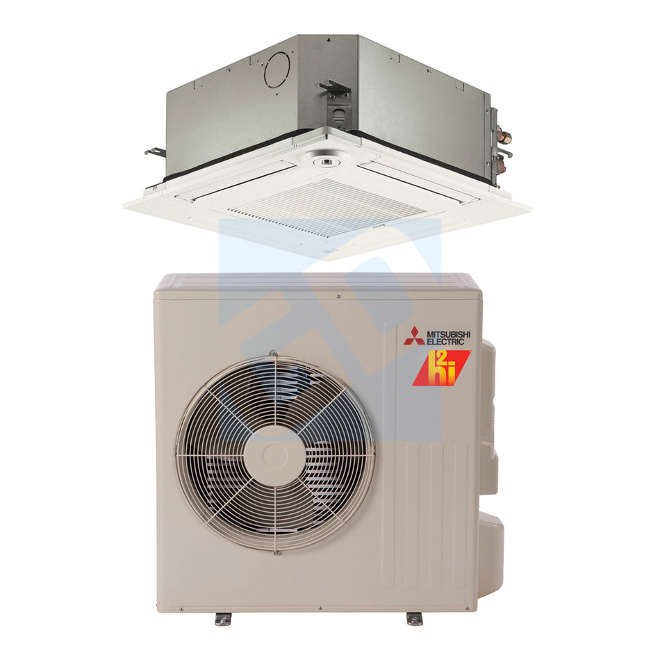 Mitsubishi KF 9,000 BTU 20.2 SEER H2i 4-Way Ceiling Cassette Heat Pump System