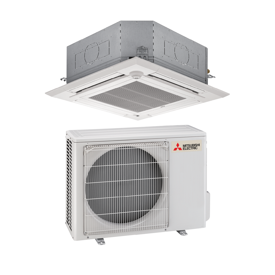 Mitsubishi 12,000 BTU P-Series Ceiling Cassette Single Zone Heat Pump System (PLA-A12EA8 & PUZ-A12NKA7)